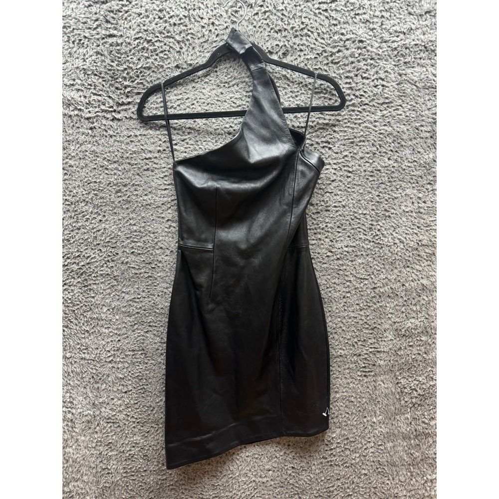 NWD Nicholas Asymmetrical Leather Sleeveless Mini Dress Black Womens Size 4 US